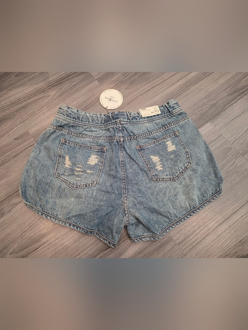 Umgee Blue denim shorts with drawstring waist and distressed details NWT #summer - Picture 6 of 6